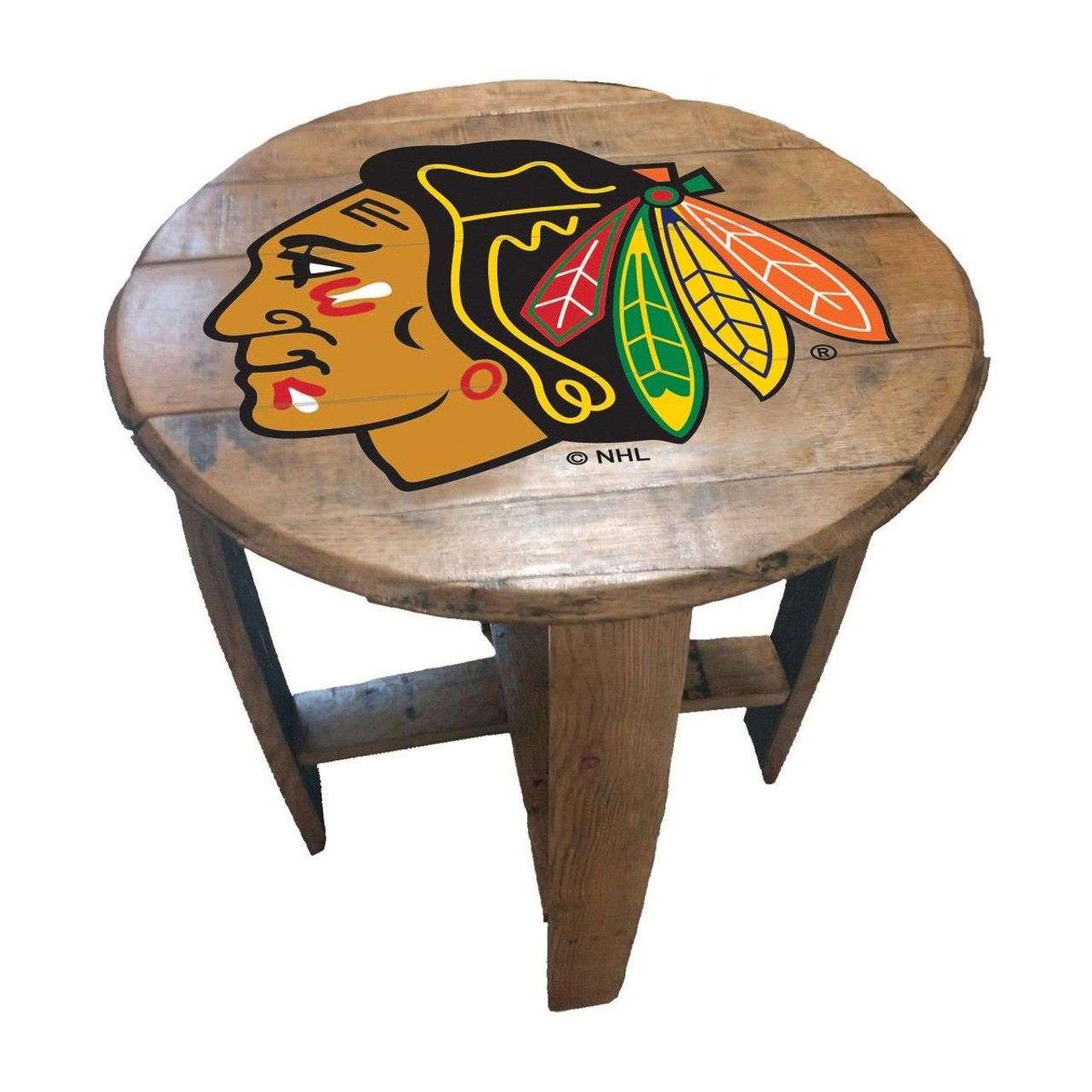 629-4002, Chicago, CHI, Blackhawks, Oak, Whiskey, Bourbon, Barrel, Side, Table, FREE SHIPPING, NHL. Imperial