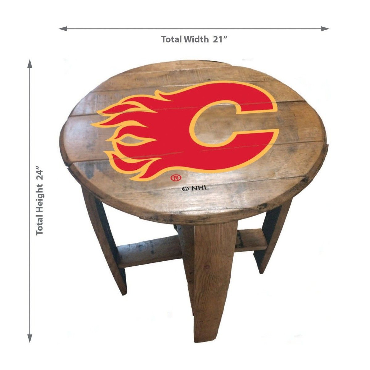 629-4011, Calgary, Flames, Oak, Whiskey, Bourbon, Barrel, Side, Table, FREE SHIPPING, NHL. Imperial