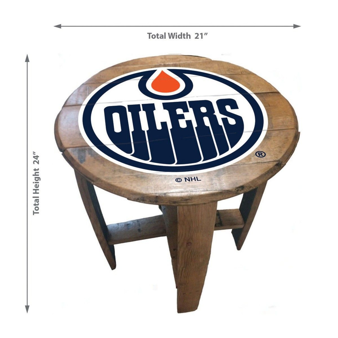 629-4013, EDM, Edmonton, Oilers, Oak, Whiskey, Bourbon, Barrel, Side, Table, FREE SHIPPING, NHL. Imperial