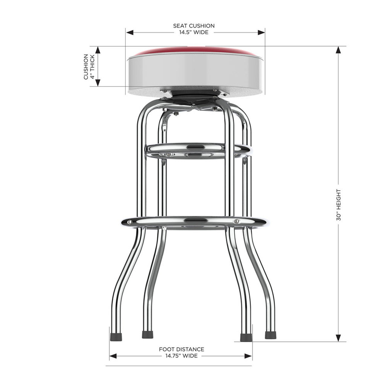 720801364193, University, Indiana, Hoosiers,  30", Commercial, Chrome, Bar, Stool, 680-3029, Imperial