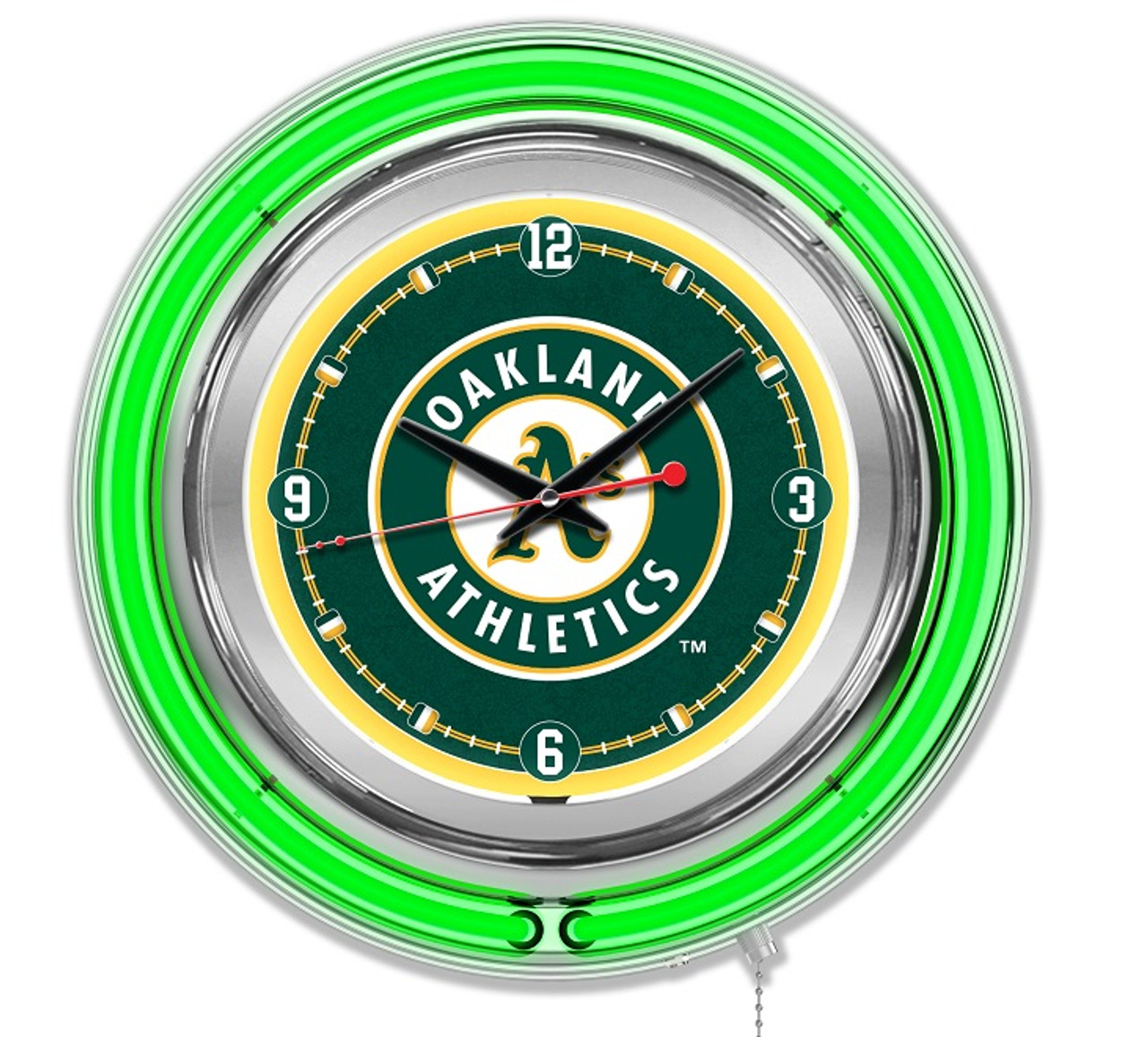 Oakland, Athletics,15", Double, Neon, Wall, Clock, Holland Bar Stool, MLB, OAK, A's, Clk15MLBOak, 071235007102