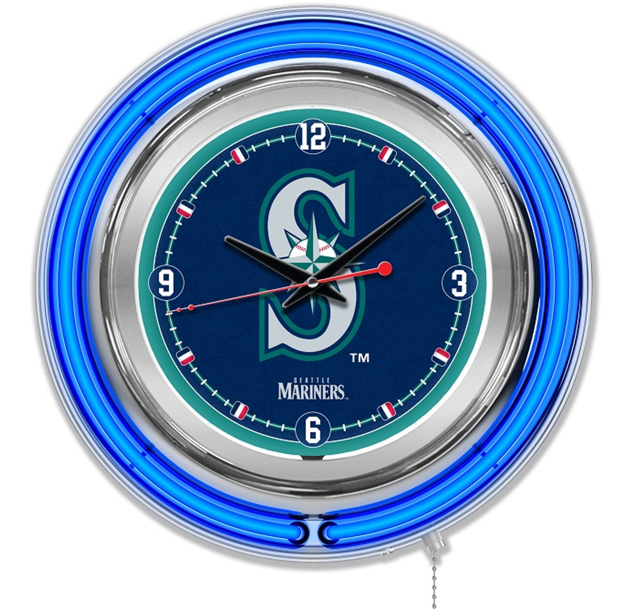 Seattle, Mariners,15", Double, Neon, Wall, Clock, Holland Bar Stool, MLB, SEA, Clk15MLBSea, 071235007164