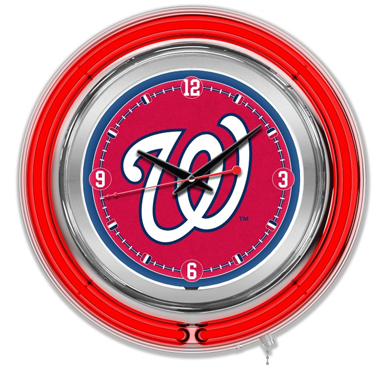 Washington, Nationals, 15", Double, Neon, Wall, Clock, Holland Bar Stool, MLB, WAS,  Nats, Clk15MLBWas, 071235007218