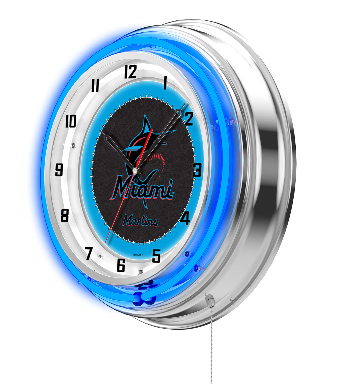 Miami, Marlins, 19", Double, Neon, Wall, Clock,  Holland, Bar Stool Co, MLB, MIA, Florida, Clk19MLBMia, CLK19, 071235007379