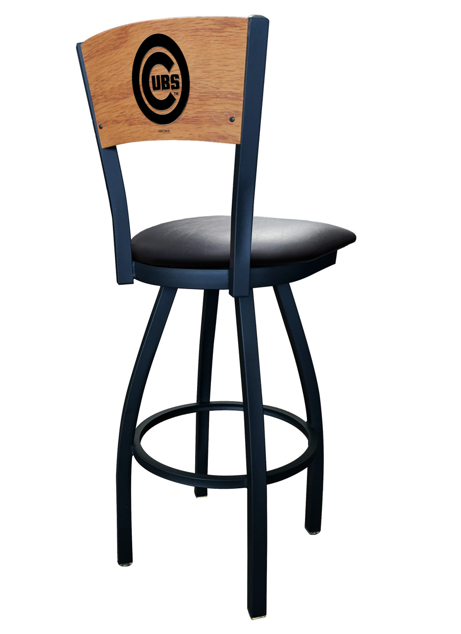 Chicago, Cubs, L038, Laser, Engraved, Wood, Back, Counter, Bar, Stool, Black, Vinyl, Seat, Holland Bar Stool, L03825MedMplAMLBCubBlkVinyl, 071235076887, L03830BWMedMplAMLBCubBlkVinyl, 071235084295, L03836BWMedMplAMLBCubBlkVinyl, 071235084967, CHI