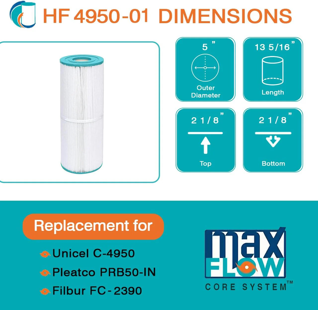 HF4950-01, Hurricane, Filter, Element, Cartridge, PRB50-IN, SPG, Alps, 690164228619,  03FIL1600 , 090164000503 , 15002ECO , 17-175-1596 , 17-2380 , 25391 , 3005815 , 3301-2145 , 373045J , 46159 , 4740-02B , 4902-109 , 4904-007 , 5001 , 645544023902 , 645544123909 , 6540-471 , 817-5000 , 9348-190 , AK-3049 , C-4950 , C-4950RA , FC-2390 , FC-2390-HB , FC-2390M , P-4950 , PC-2390 , PLE-051-0088 , PLE-051-9180 , PRB50-IN , PRB50-IN MICRO , PRB50-IN-M , SC706 , UNIC4950, Waterway, Spa, Hot Tub, Element, Pleatco