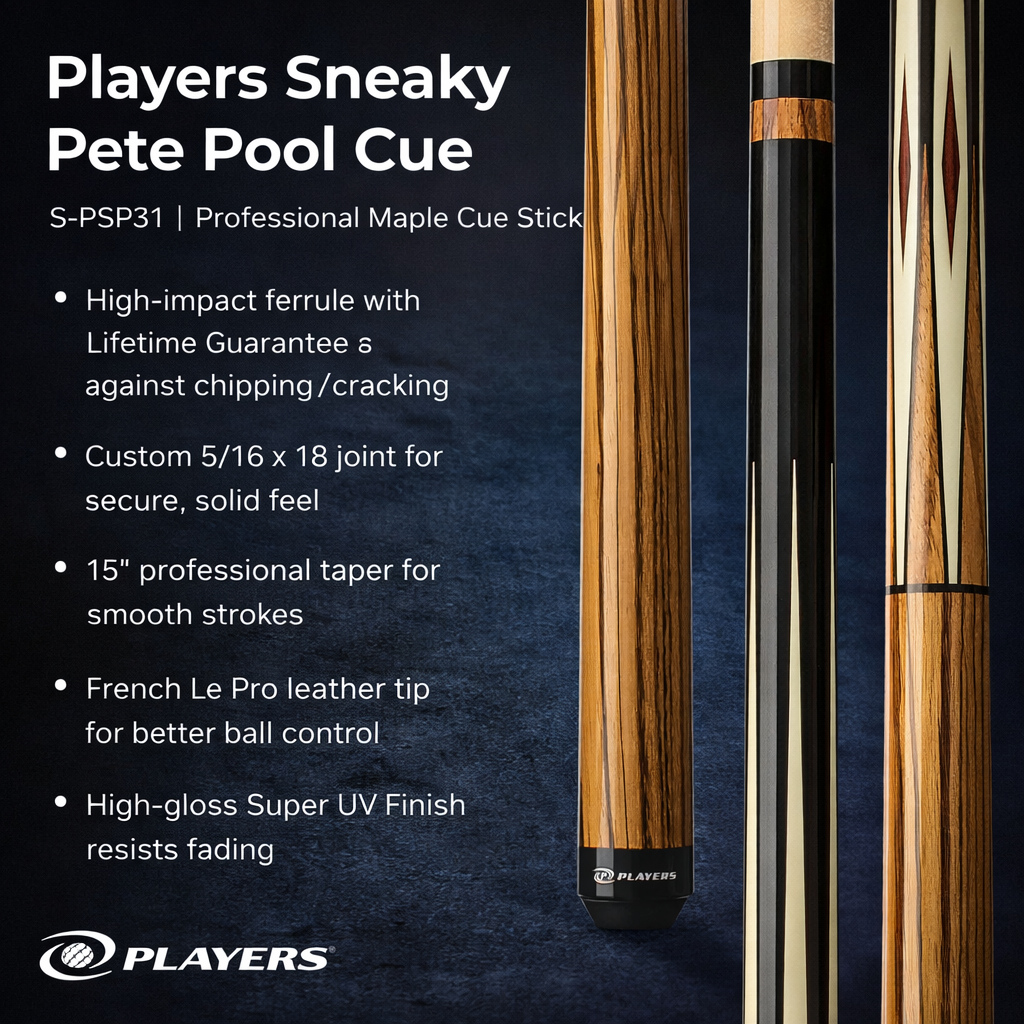 A sleek, professional-grade Sneaky Pete cue designed for serious players who want performance without flash. Built with premium maple, precision balance, and a smooth, consistent stroke.