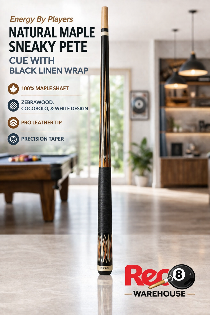 Players Energy HC17 Sneaky Pete Pool Cue – Natural Maple, Black Linen Wrap, Pro Performance