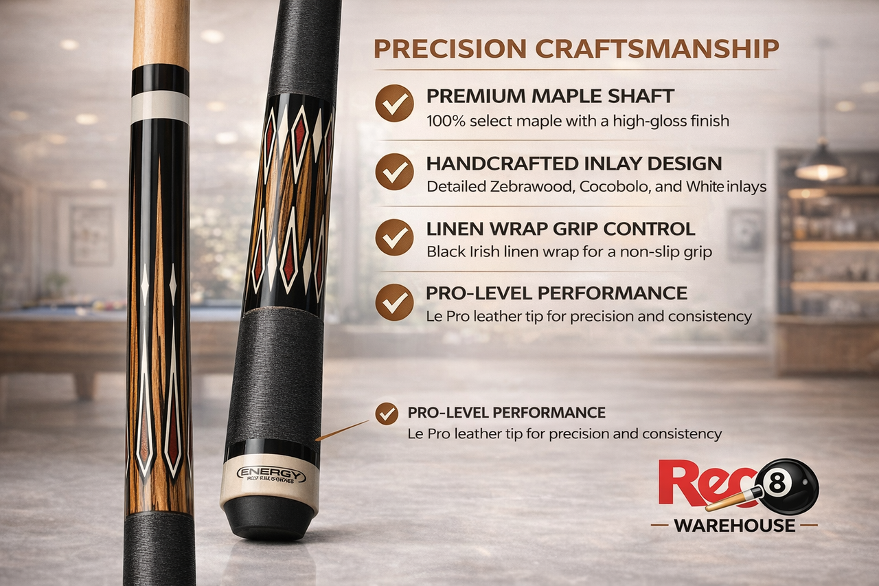 Players Energy HC17 Sneaky Pete Pool Cue – Natural Maple, Black Linen Wrap, Pro Performance