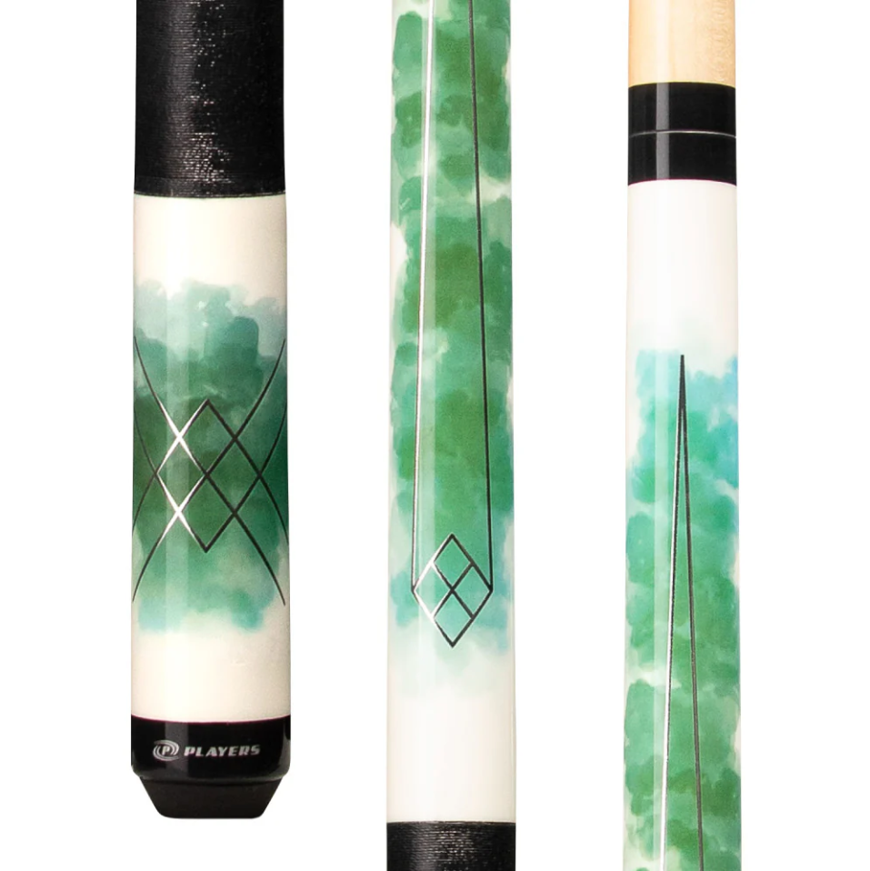 Players Green Watercolor Pool Cue with Black Linen Wrap – Professional Billiard Cue Stick