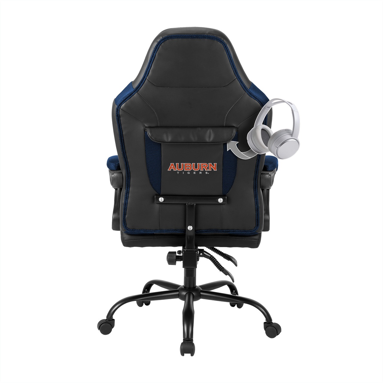Rear view of the Alabama Crimson Tide oversized office chair showing the back storage pouch and embroidered team logo