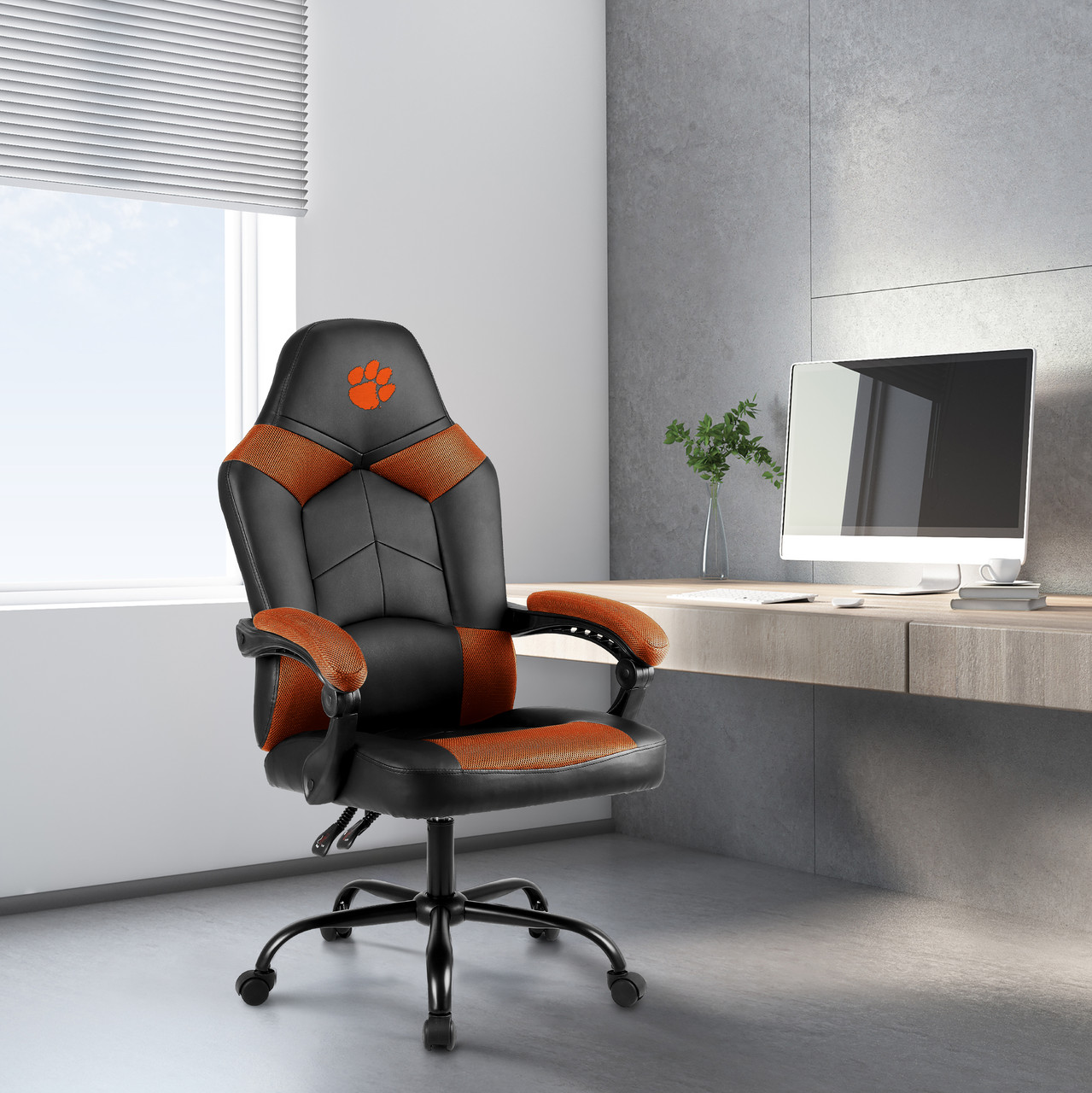 Clemson Tigers oversized office chair shown in a home office setting