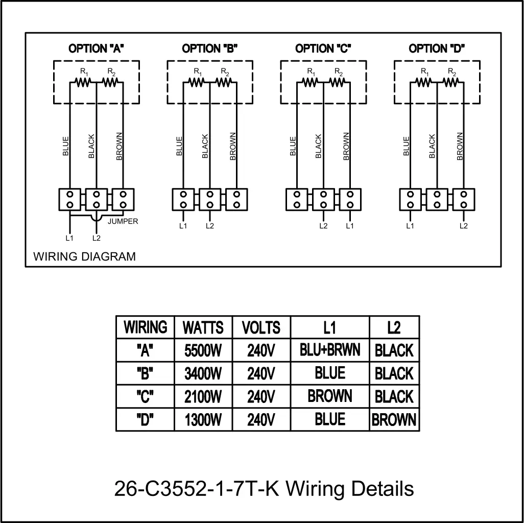Dimension One C3552-1, 5.5kW Laing Square Back Low Flow Heater Assembly 26-C3552-1-7T-K - Wiring