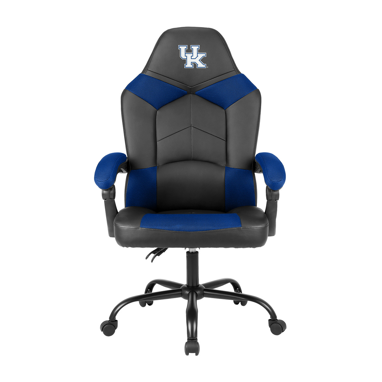 University of Kentucky Wildcats Champ Chair with black and blue office style design, padded armrests, headrest logo, and rolling caster base.
