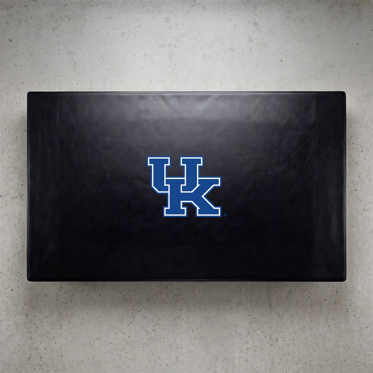 Kentucky Wildcats pool table cover shown from above, featuring a black cover design with the blue Kentucky “UK” logo centered on the surface. This NCAA billiard table cover is designed to protect the table while showcasing University of Kentucky team pride.