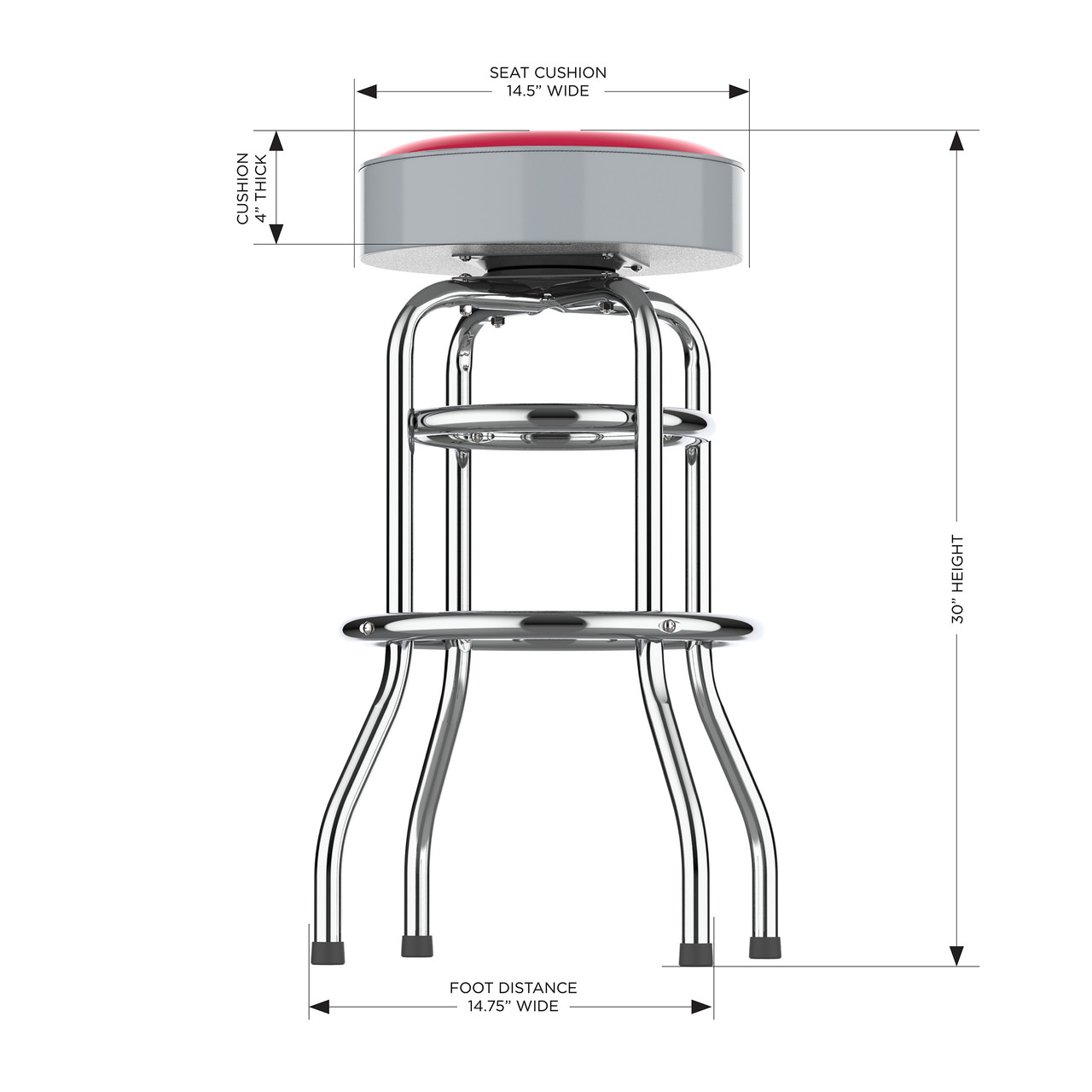 Side view of the Ohio State Buckeyes 30" chrome bar stool, highlighting the round padded seat, polished chrome frame, curved legs, footrest, and stool height. This NCAA team bar stool is designed for sports-themed seating in a game room, bar area, or entertainment space.