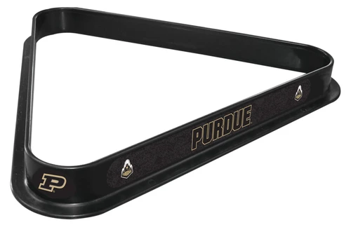 Purdue Boilermakers billiard triangle featuring a black frame with Purdue graphics, Boilermakers lettering, and black and gold team-color accents, shown at an angle on a white background.