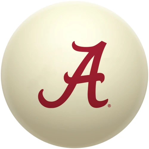 Alabama Crimson Tide cue ball featuring the iconic crimson script “A” logo on a classic ivory-colored billiard ball, displayed individually on a white background.
