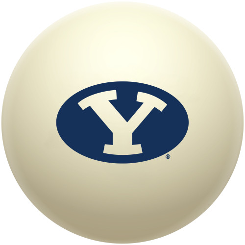 BYU Cougars cue ball featuring the blue and white oval “Y” logo on a classic ivory-colored billiard ball, displayed individually on a white background.