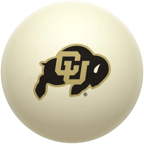 Colorado Buffaloes cue ball featuring the black and gold CU Buffalo logo on a classic ivory-colored billiard ball, displayed individually on a white background.