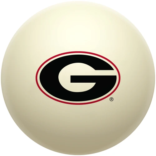 Georgia Bulldogs cue ball featuring the iconic black, red, and white Georgia Power G logo on a classic ivory-colored billiard ball, displayed individually on a white background.
