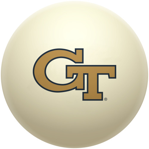 Georgia Tech Yellow Jackets cue ball featuring the interlocking GT logo in gold and black on a classic ivory-colored billiard ball, displayed individually on a white background.