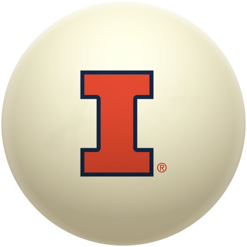 Illinois Fighting Illini cue ball featuring the orange and navy blue Block I logo on a classic ivory-colored billiard ball, displayed individually on a white background.