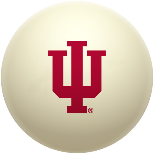 Indiana Hoosiers cue ball featuring the classic crimson interlocking IU logo on an ivory-colored billiard ball, displayed individually on a white background.