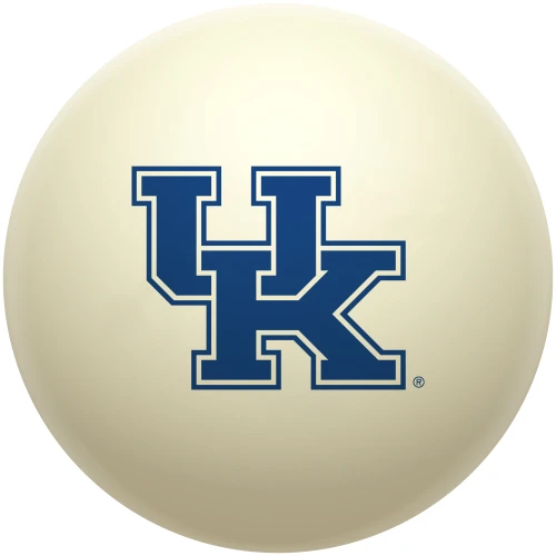 Kentucky Wildcats cue ball featuring the iconic interlocking UK logo in Kentucky blue and white on a classic ivory-colored billiard ball, displayed individually on a white background.