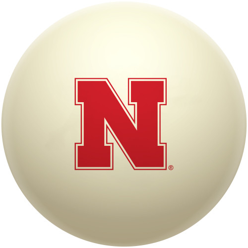 Nebraska Cornhuskers cue ball featuring the iconic red and white Nebraska Block N logo on a classic ivory-colored billiard ball, displayed individually on a white background.