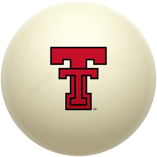 Texas Tech Red Raiders cue ball featuring the iconic red and black Double T logo on a classic ivory-colored billiard ball, displayed individually on a white background.