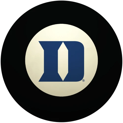 Duke Blue Devils Eight Ball featuring the iconic blue Duke D logo centered inside the traditional white circle of a classic black billiard Eight Ball on a white background.