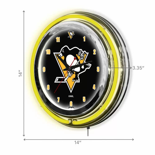 655-4031, Pittsburgh, Penguins, 14", Neon, Clock, NHL, Imperial, Logo, FREE SHIPPING,