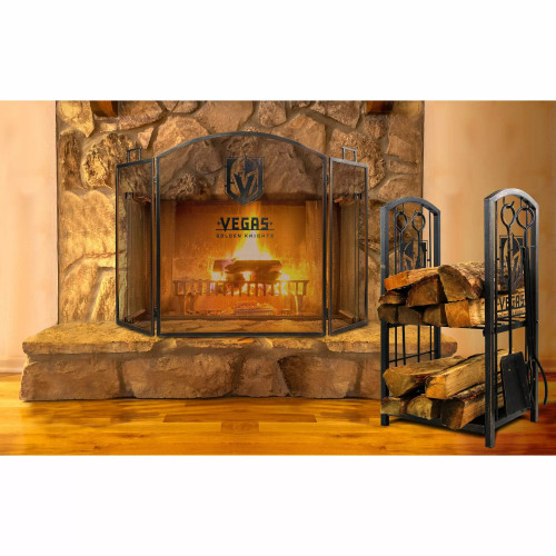Vegas Golden Knights Fireplace Log Holder & Tool Set