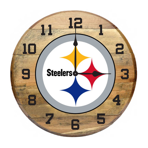 630-1004, Pittsburgh, Steelers, 720801000220, Oak, Barrel, Clock, Kentucky, oak charred, whiskey, top, NFL