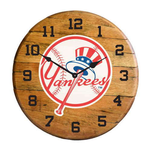 630-2001, New, York, Yankees, NYY, 720801000343, Oak, Barrel, Clock, Kentucky oak