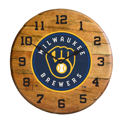 630-2027, Milwaukee, Brewers, 720801909592, Oak, Barrel, Clock, Kentucky oak