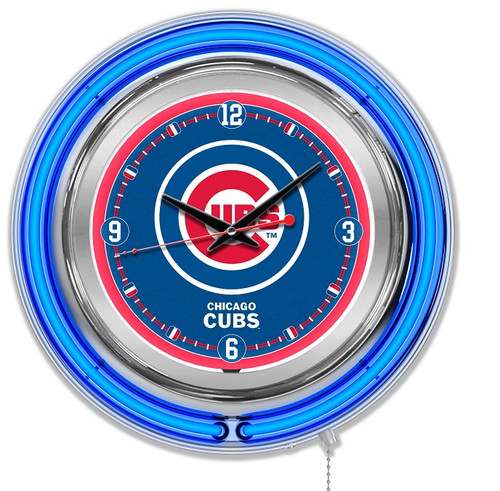 Chicago, Cubs, 15", Double, Neon, Wall, Clock, Holland Bar Stool, MLB, CHI, Clk15MLBCub, 071235006907