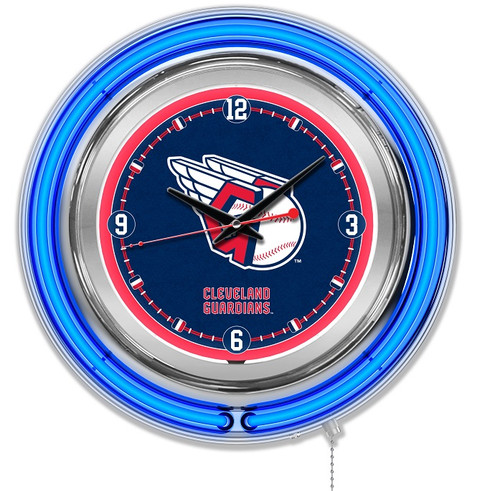 Cleveland, Guardians, 15", Double, Neon, Wall, Clock, Holland Bar Stool, MLB, CLE, Indians, Clk15MLBCle, 071235006952