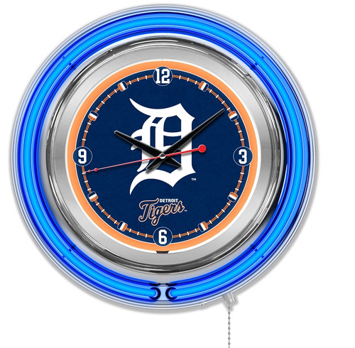 Detroit, Tigers, 15", Double, Neon, Wall, Clock, Holland Bar Stool, MLB, DET, Clk15MLBDet, 071235006983