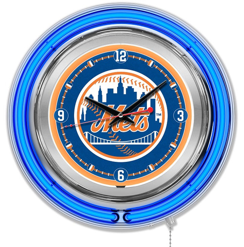 New York, Mets, 15", Double, Neon, Wall, Clock, Holland Bar Stool, MLB, NY, NYM, Clk15MLBNYM, 071235007089