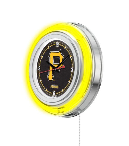 Pittsburgh, Pirates,15", Double, Neon, Wall, Clock, Holland Bar Stool, MLB, PIT, Clk15MLBPit,71235007133