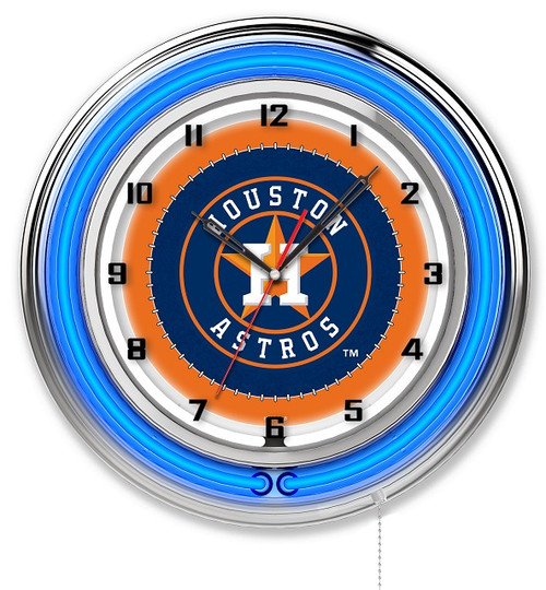 Houston, Astros, 19", Double, Neon, Wall, Clock,  Holland, Bar Stool Co, MLB, HOU, Clk19MLBHou, CLK19, 071235007331