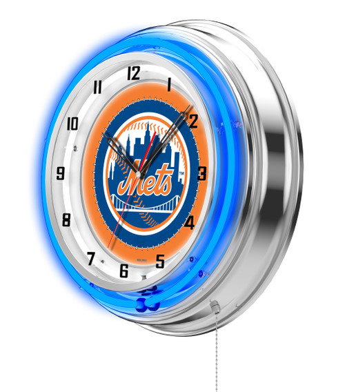 New York, Mets, 19", Double, Neon, Wall, Clock,  Holland, Bar Stool Co, MLB, NY, NYM, Clk19MLBNYM, CLK19, 071235007423