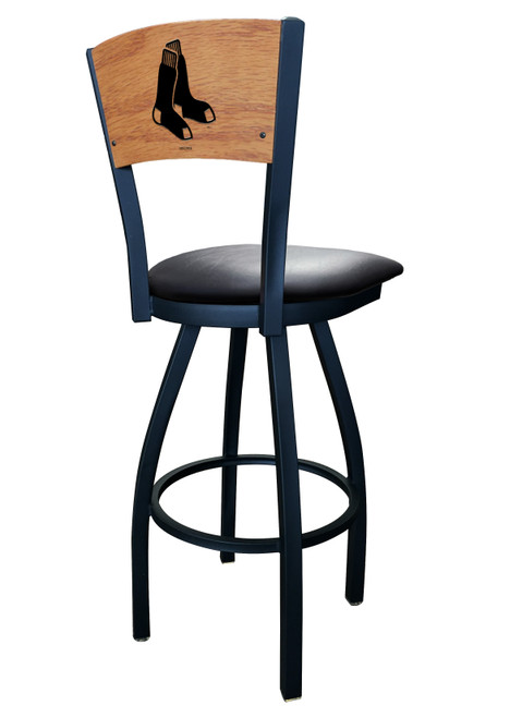 Boston Red, Sox, L038, Laser, Engraved, Wood, Back, Counter, Bar, Stool, Black, Vinyl, Seat, Holland Bar Stool, L03825MedMplAMLBBosBlkVinyl, 071235076832, L03830BWMedMplAMLBBosBlkVinyl, 071235084226, L03836BWMedMplAMLBBosBlkVinyl, 071235084929, BOS, RS