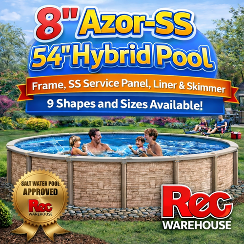 8" Azor-SS 54" Hybrid Frame, SS Service Panel, Liner and Skimmer, 9 Sizes Available, FREE SHIPPING
