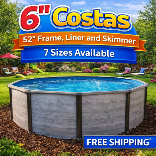 6" Costas 52" Frame, Liner and Skimmer, 7 Sizes Available, FREE SHIPPING