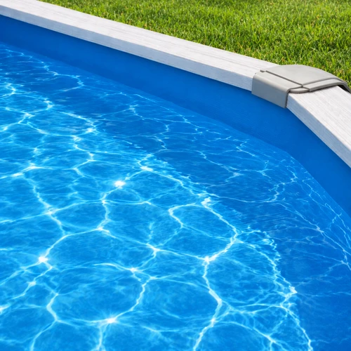 Solid Blue Overlap Pool Liner Installed in Above Ground Pool – Clean Water Finish with Durable Vinyl Construction