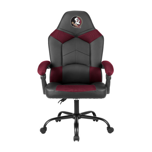 Front view of the Florida State Seminoles oversized burgundy office chair with padded arms, rolling base, and embroidered team logo