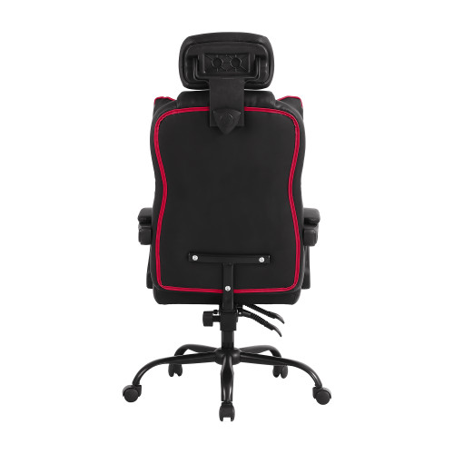 Back view of the Ohio State Buckeyes oversized gaming chair featuring red trim, a rear storage pouch, and Ohio State team branding on the chair back.